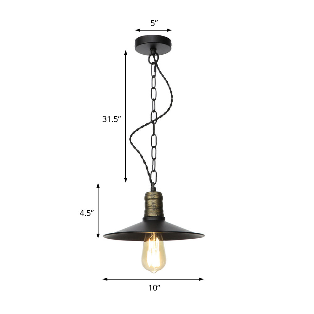 7"/8.5"/10" Wide Wrought Iron Black Pendant Flat 1-Light Retro Hanging Ceiling Light for Living Room Clearhalo 'Art Deco Pendants' 'Black' 'Cast Iron' 'Ceiling Lights' 'Ceramic' 'Crystal' 'Industrial Pendants' 'Industrial' 'Metal' 'Middle Century Pendants' 'Pendant Lights' 'Pendants' 'Rustic Pendants' 'Tiffany' Lighting' 204042