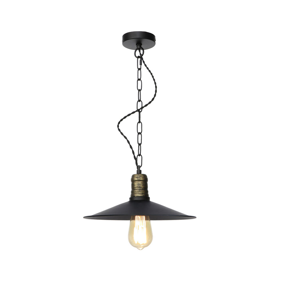 7"/8.5"/10" Wide Wrought Iron Black Pendant Flat 1-Light Retro Hanging Ceiling Light for Living Room Clearhalo 'Art Deco Pendants' 'Black' 'Cast Iron' 'Ceiling Lights' 'Ceramic' 'Crystal' 'Industrial Pendants' 'Industrial' 'Metal' 'Middle Century Pendants' 'Pendant Lights' 'Pendants' 'Rustic Pendants' 'Tiffany' Lighting' 204045