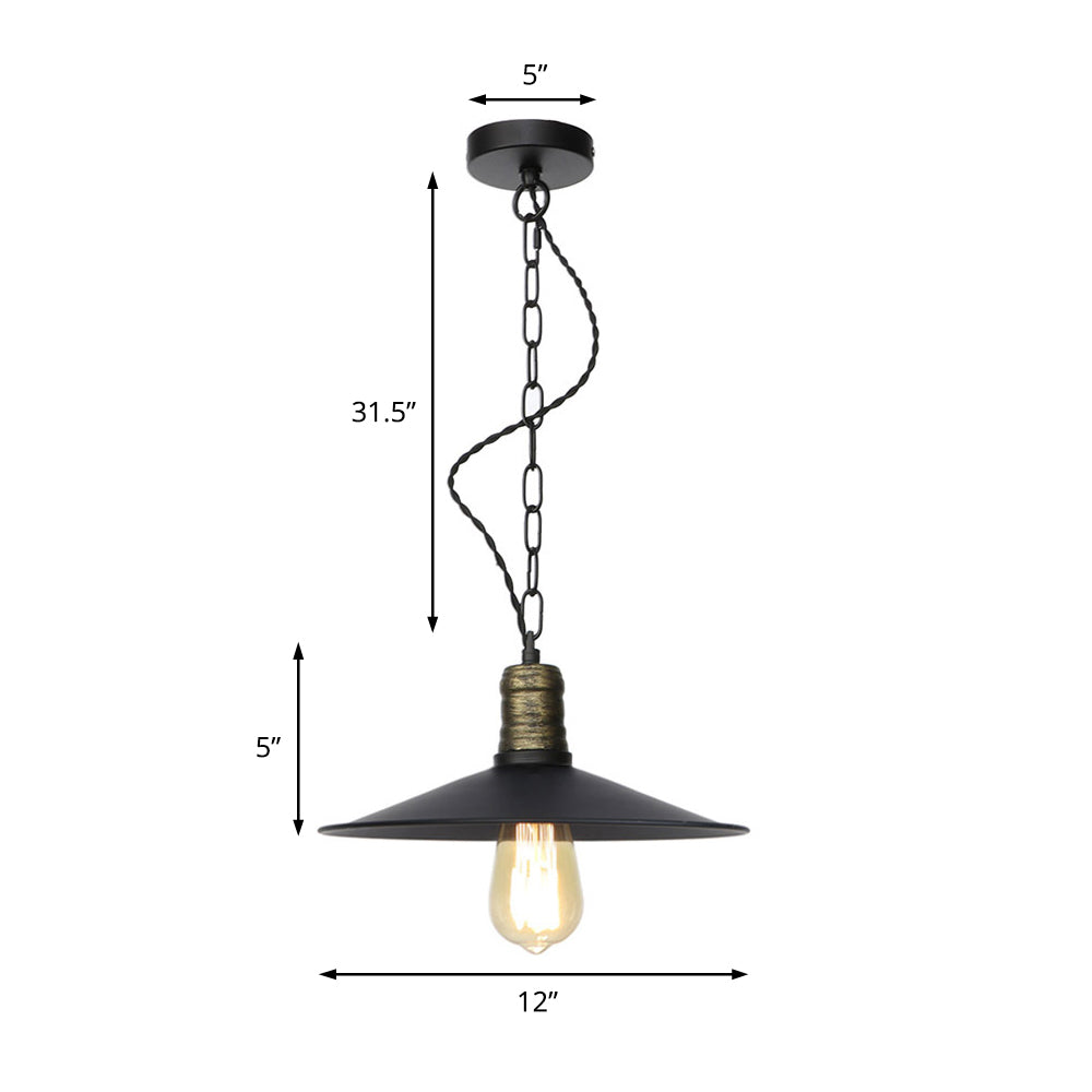 7"/8.5"/10" Wide Wrought Iron Black Pendant Flat 1-Light Retro Hanging Ceiling Light for Living Room Clearhalo 'Art Deco Pendants' 'Black' 'Cast Iron' 'Ceiling Lights' 'Ceramic' 'Crystal' 'Industrial Pendants' 'Industrial' 'Metal' 'Middle Century Pendants' 'Pendant Lights' 'Pendants' 'Rustic Pendants' 'Tiffany' Lighting' 204046