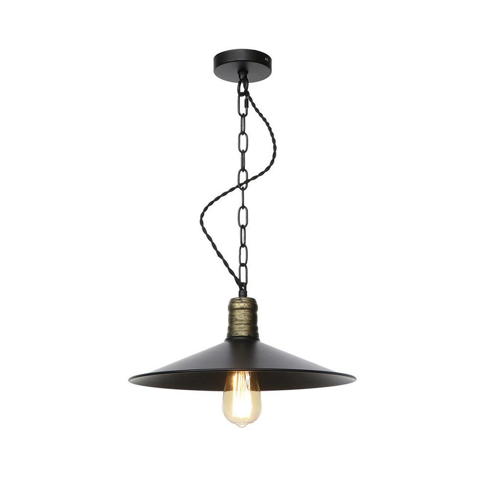 7"/8.5"/10" Wide Wrought Iron Black Pendant Flat 1-Light Retro Hanging Ceiling Light for Living Room Clearhalo 'Art Deco Pendants' 'Black' 'Cast Iron' 'Ceiling Lights' 'Ceramic' 'Crystal' 'Industrial Pendants' 'Industrial' 'Metal' 'Middle Century Pendants' 'Pendant Lights' 'Pendants' 'Rustic Pendants' 'Tiffany' Lighting' 204049