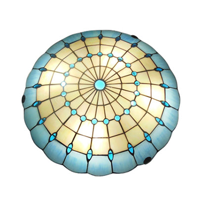 12"/16"/19.5" Wide Bedroom Ceiling Light Tiffany Blue Dome Shade Flush Mount Light with Jewel Decoration Blue 19.5" Clearhalo 'Ceiling Lights' 'Close To Ceiling Lights' 'Close to ceiling' 'Flush mount' Lighting' 20404