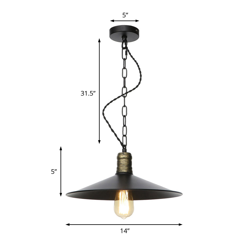 7"/8.5"/10" Wide Wrought Iron Black Pendant Flat 1-Light Retro Hanging Ceiling Light for Living Room Clearhalo 'Art Deco Pendants' 'Black' 'Cast Iron' 'Ceiling Lights' 'Ceramic' 'Crystal' 'Industrial Pendants' 'Industrial' 'Metal' 'Middle Century Pendants' 'Pendant Lights' 'Pendants' 'Rustic Pendants' 'Tiffany' Lighting' 204050