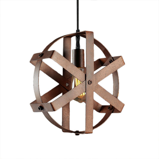 1-Light Round Cage Pendant Light Fixture Rustic Rust Iron Hanging Ceiling Light for Dining Room Clearhalo 'Art Deco Pendants' 'Cast Iron' 'Ceiling Lights' 'Ceramic' 'Crystal' 'Industrial Pendants' 'Industrial' 'Metal' 'Middle Century Pendants' 'Pendant Lights' 'Pendants' 'Tiffany' Lighting' 204059