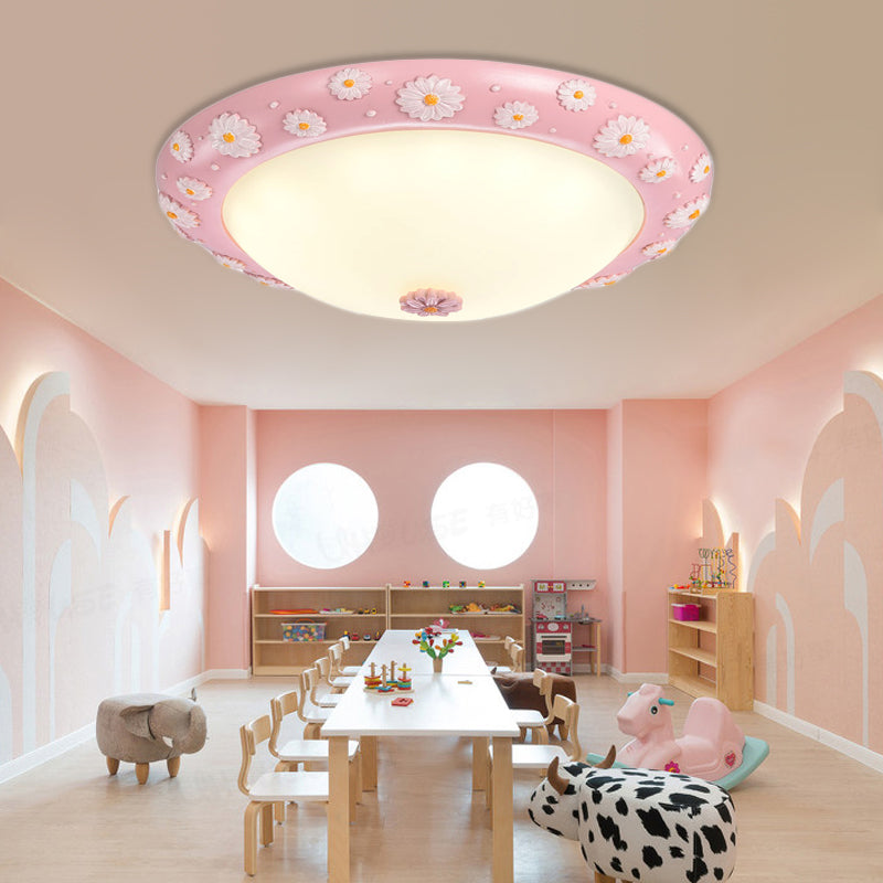 Frosted Glass Bowl Ceiling Mount Light Child Bedroom Cute LED Ceiling Lamp Pink A Clearhalo 'Ceiling Lights' 'Close To Ceiling Lights' 'Close to ceiling' 'Flush mount' Lighting' 204066