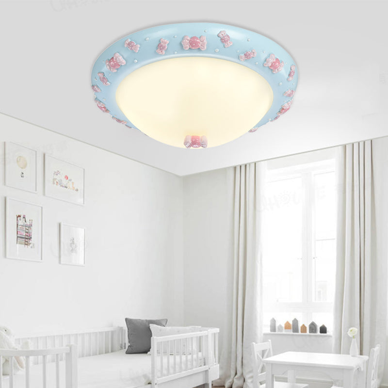 Frosted Glass Bowl Ceiling Mount Light Child Bedroom Cute LED Ceiling Lamp Blue B Clearhalo 'Ceiling Lights' 'Close To Ceiling Lights' 'Close to ceiling' 'Flush mount' Lighting' 204070