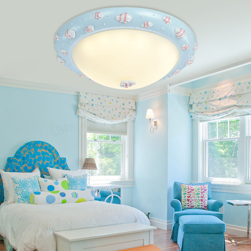 Frosted Glass Bowl Ceiling Mount Light Child Bedroom Cute LED Ceiling Lamp Blue C Clearhalo 'Ceiling Lights' 'Close To Ceiling Lights' 'Close to ceiling' 'Flush mount' Lighting' 204072