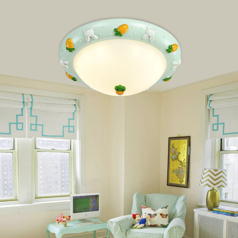 Frosted Glass Bowl Ceiling Mount Light Child Bedroom Cute LED Ceiling Lamp Green D Clearhalo 'Ceiling Lights' 'Close To Ceiling Lights' 'Close to ceiling' 'Flush mount' Lighting' 204074