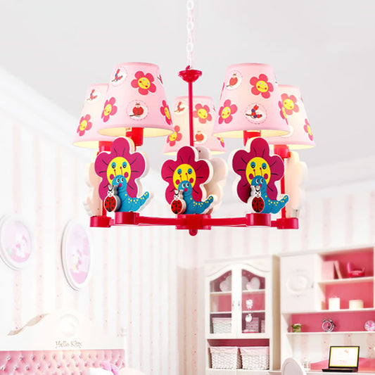 Kids Blossom Bug Chandelier Five-Light Metal Hanging Light in Pink for Kid Bedroom Clearhalo 'Ceiling Lights' 'Chandeliers' Lighting' options 204110