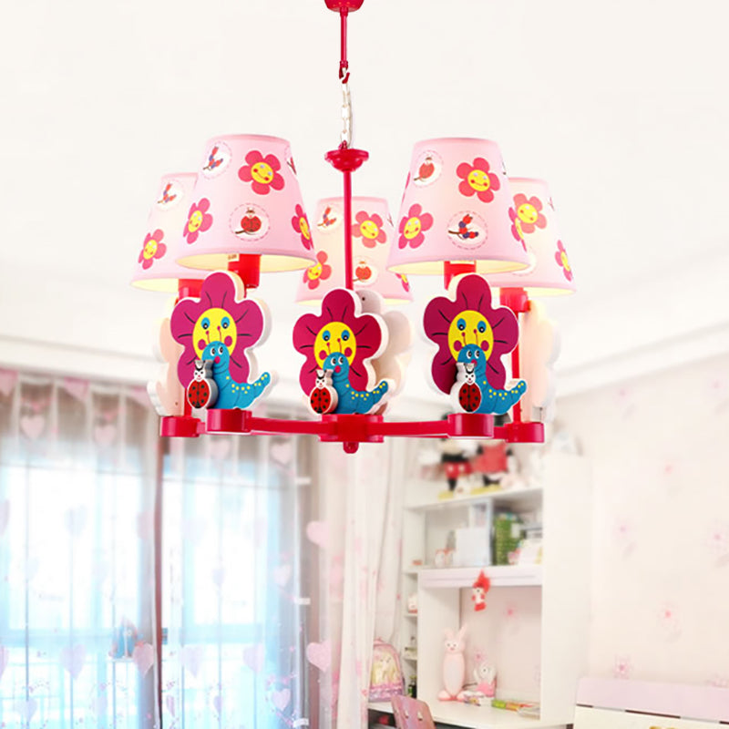Kids Blossom Bug Chandelier Five-Light Metal Hanging Light in Pink for Kid Bedroom Clearhalo 'Ceiling Lights' 'Chandeliers' Lighting' options 204111