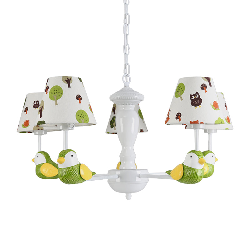 Green Bird Pendant Light with Tapered Shade Rustic Style Metal Chandelier for Child Bedroom Clearhalo 'Ceiling Lights' 'Chandeliers' Lighting' options 204147