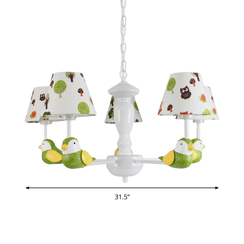 Green Bird Pendant Light with Tapered Shade Rustic Style Metal Chandelier for Child Bedroom Clearhalo 'Ceiling Lights' 'Chandeliers' Lighting' options 204148