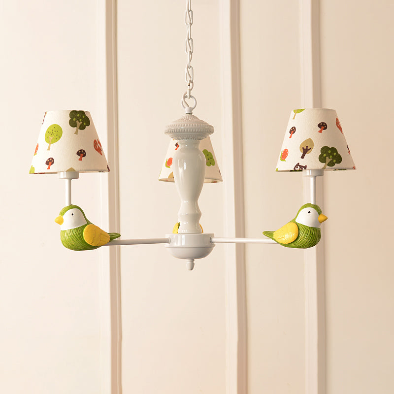 Green Bird Pendant Light with Tapered Shade Rustic Style Metal Chandelier for Child Bedroom Clearhalo 'Ceiling Lights' 'Chandeliers' Lighting' options 204150