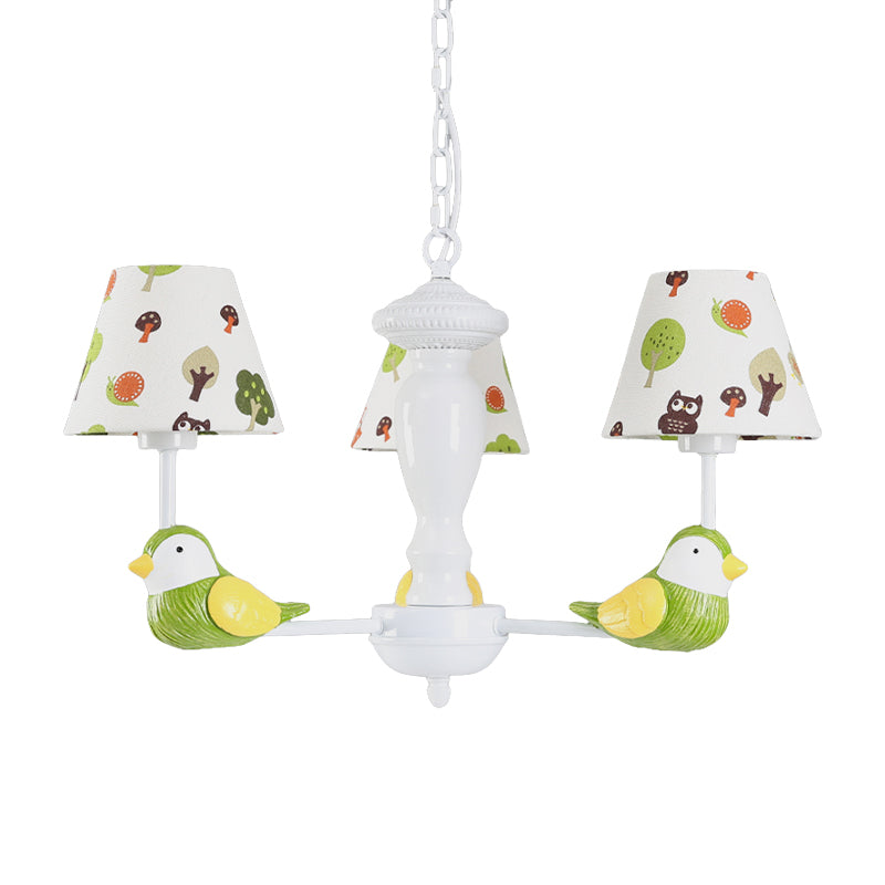 Green Bird Pendant Light with Tapered Shade Rustic Style Metal Chandelier for Child Bedroom Clearhalo 'Ceiling Lights' 'Chandeliers' Lighting' options 204151
