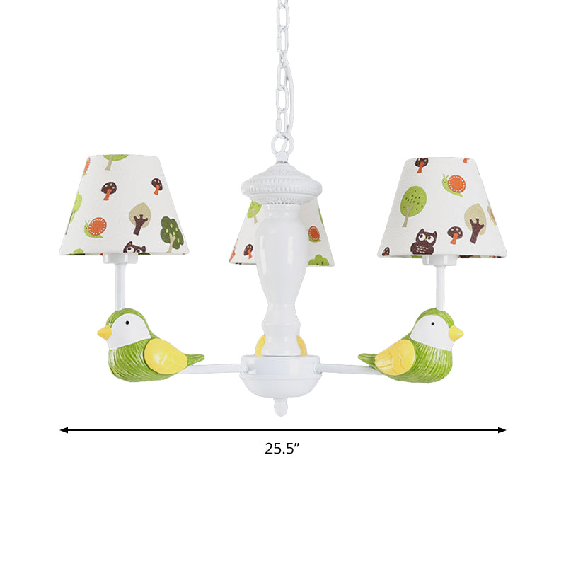 Green Bird Pendant Light with Tapered Shade Rustic Style Metal Chandelier for Child Bedroom Clearhalo 'Ceiling Lights' 'Chandeliers' Lighting' options 204152