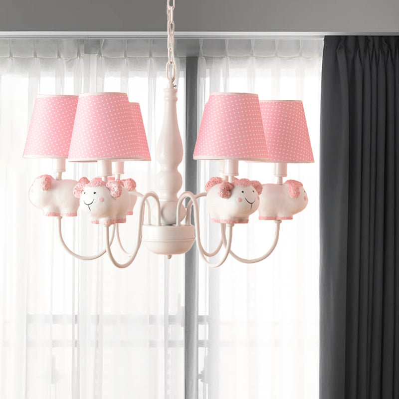 Resin Animal Pendant Light with Tapered Shade 6 Lights Cartoon Chandelier for Nursing Room Pink A Clearhalo 'Ceiling Lights' 'Chandeliers' Lighting' options 204183_c6598438-0c81-47d6-bd9d-afb8d42ceee4