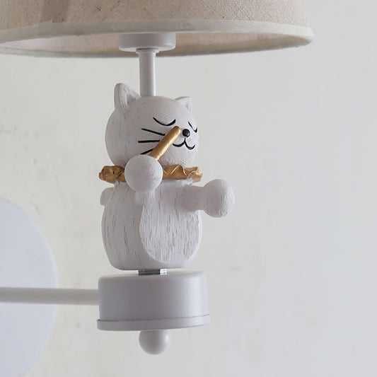 Lovely Pet Cat Wall Light One Light Resin Sconce Light with Floral Shade for Study Room Clearhalo 'Wall Lamps & Sconces' 'Wall Lights' Lighting' 204237