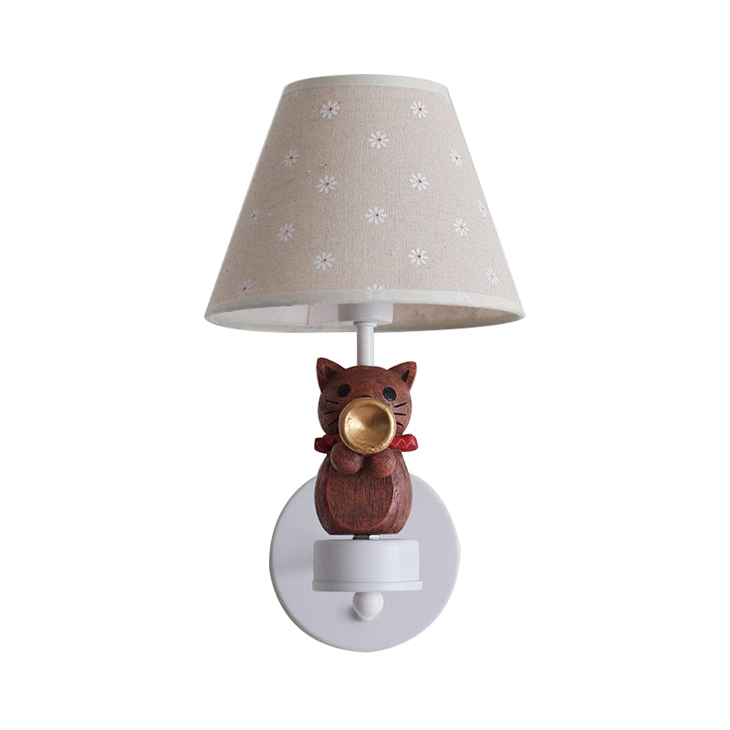 Lovely Pet Cat Wall Light One Light Resin Sconce Light with Floral Shade for Study Room Clearhalo 'Wall Lamps & Sconces' 'Wall Lights' Lighting' 204242