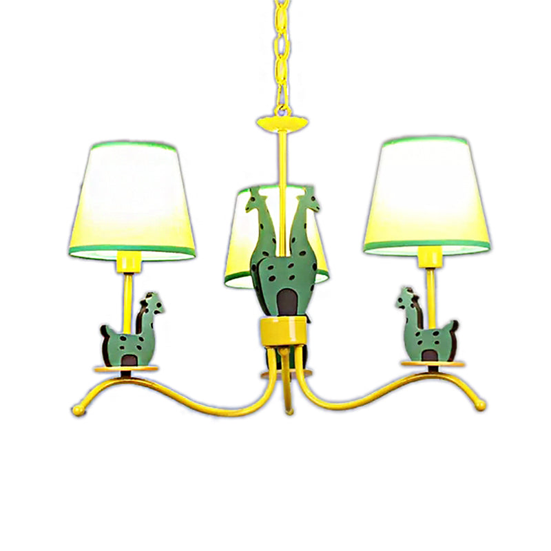 Wood Giraffe Chandelier Light with Tapered Shade Living Room Cartoon Hanging Light in Yellow Clearhalo 'Ceiling Lights' 'Chandeliers' Lighting' options 204295
