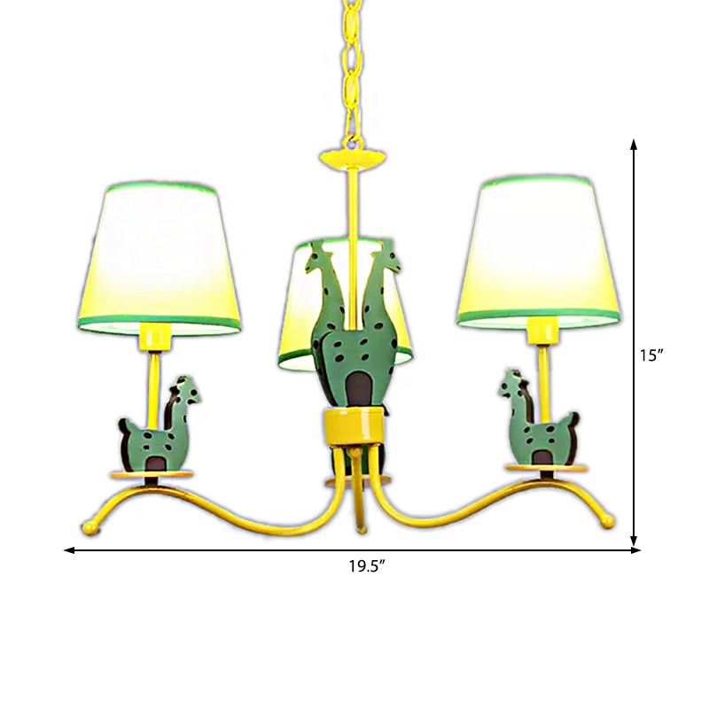 Wood Giraffe Chandelier Light with Tapered Shade Living Room Cartoon Hanging Light in Yellow Clearhalo 'Ceiling Lights' 'Chandeliers' Lighting' options 204296