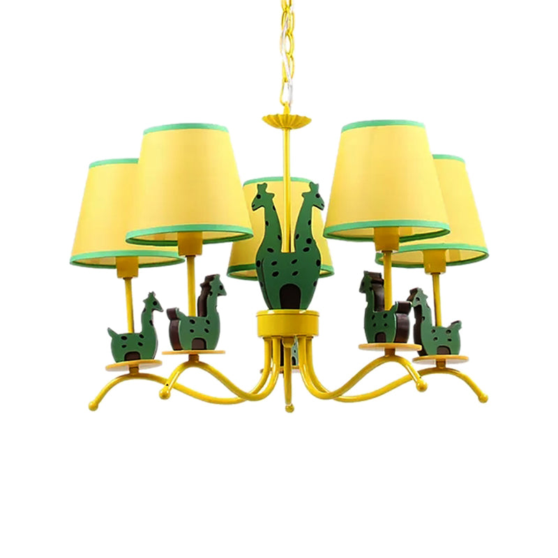 Wood Giraffe Chandelier Light with Tapered Shade Living Room Cartoon Hanging Light in Yellow Clearhalo 'Ceiling Lights' 'Chandeliers' Lighting' options 204299
