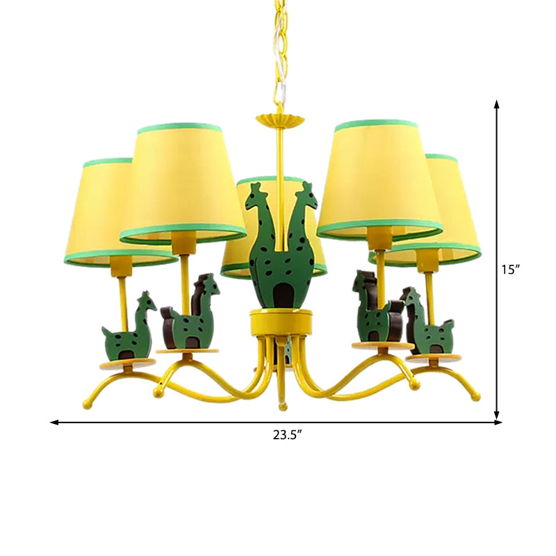 Wood Giraffe Chandelier Light with Tapered Shade Living Room Cartoon Hanging Light in Yellow Clearhalo 'Ceiling Lights' 'Chandeliers' Lighting' options 204300