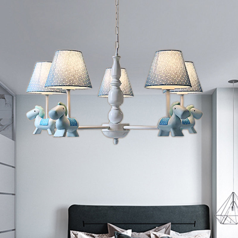 Kids Lovely Pony Chandelier Metal Hanging Light with Dot Shade for Kindergarten 5 Blue Clearhalo 'Ceiling Lights' 'Chandeliers' Lighting' options 204335_15e7c50f-43c5-4d4c-b7dc-3399080e146b