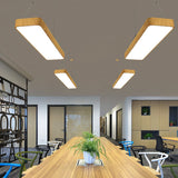 Rectangular Aluminum Drop Pendant Nordic Wood Finish LED Hanging Light for Office Clearhalo 'Ceiling Lights' 'Modern Pendants' 'Modern' 'Pendant Lights' 'Pendants' Lighting' 2044198