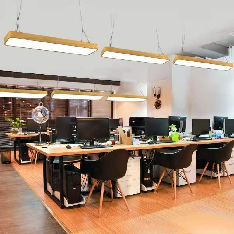 Rectangular Aluminum Drop Pendant Nordic Wood Finish LED Hanging Light for Office Clearhalo 'Ceiling Lights' 'Modern Pendants' 'Modern' 'Pendant Lights' 'Pendants' Lighting' 2044200