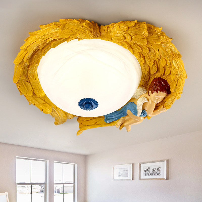 Resin Wing Flush Mount Light with Angel Child Bedroom Romantic Ceiling Lamp Yellow Clearhalo 'Ceiling Lights' 'Close To Ceiling Lights' 'Close to ceiling' 'Flush mount' Lighting' 204422