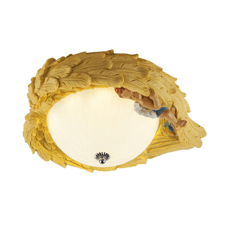 Resin Wing Flush Mount Light with Angel Child Bedroom Romantic Ceiling Lamp Clearhalo 'Ceiling Lights' 'Close To Ceiling Lights' 'Close to ceiling' 'Flush mount' Lighting' 204424