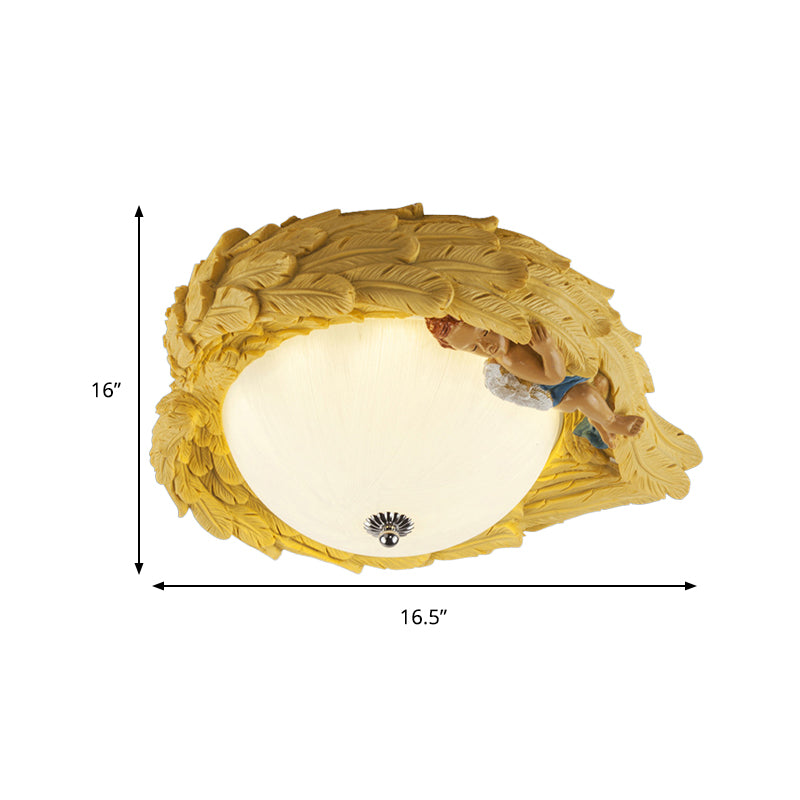 Resin Wing Flush Mount Light with Angel Child Bedroom Romantic Ceiling Lamp Clearhalo 'Ceiling Lights' 'Close To Ceiling Lights' 'Close to ceiling' 'Flush mount' Lighting' 204425