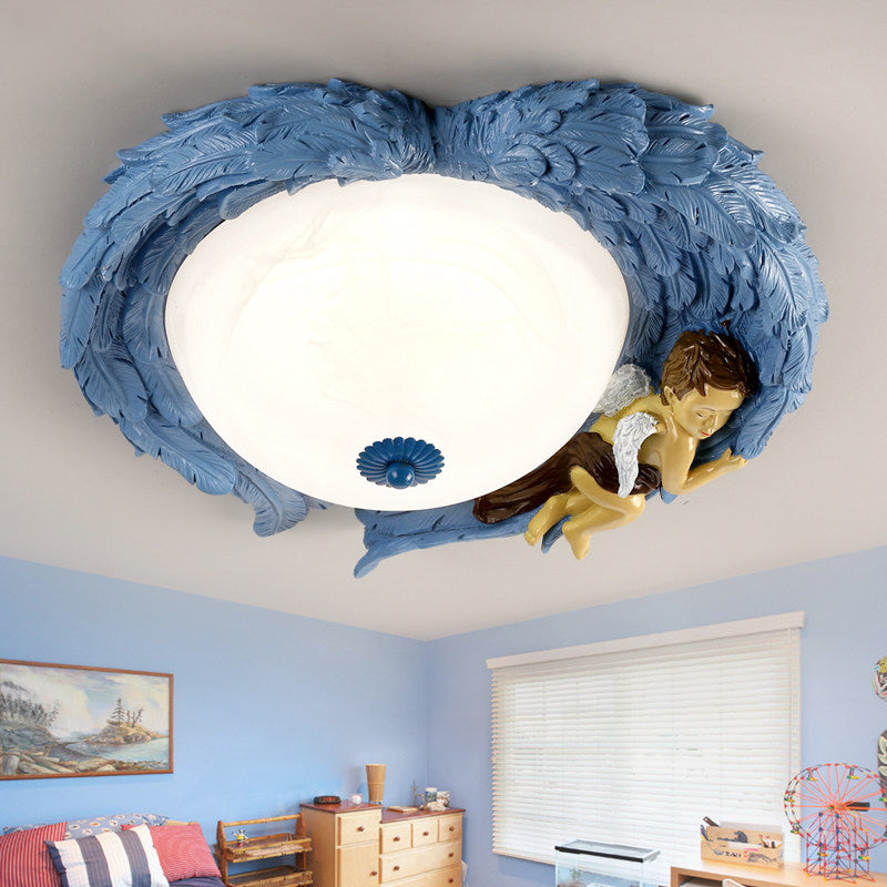 Resin Wing Flush Mount Light with Angel Child Bedroom Romantic Ceiling Lamp Blue Clearhalo 'Ceiling Lights' 'Close To Ceiling Lights' 'Close to ceiling' 'Flush mount' Lighting' 204426