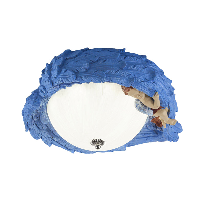 Resin Wing Flush Mount Light with Angel Child Bedroom Romantic Ceiling Lamp Clearhalo 'Ceiling Lights' 'Close To Ceiling Lights' 'Close to ceiling' 'Flush mount' Lighting' 204428