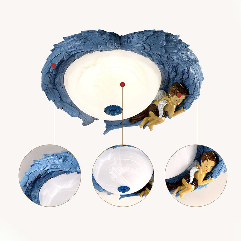 Resin Wing Flush Mount Light with Angel Child Bedroom Romantic Ceiling Lamp Clearhalo 'Ceiling Lights' 'Close To Ceiling Lights' 'Close to ceiling' 'Flush mount' Lighting' 204430