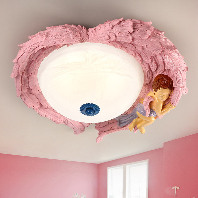 Resin Wing Flush Mount Light with Angel Child Bedroom Romantic Ceiling Lamp Pink Clearhalo 'Ceiling Lights' 'Close To Ceiling Lights' 'Close to ceiling' 'Flush mount' Lighting' 204431