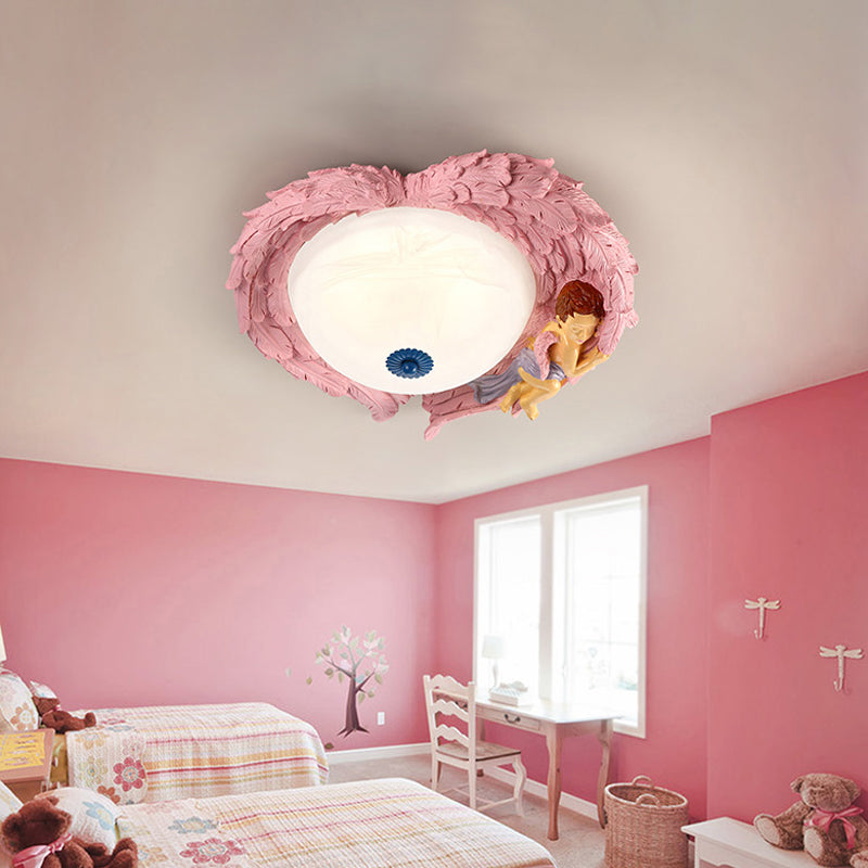 Resin Wing Flush Mount Light with Angel Child Bedroom Romantic Ceiling Lamp Clearhalo 'Ceiling Lights' 'Close To Ceiling Lights' 'Close to ceiling' 'Flush mount' Lighting' 204432