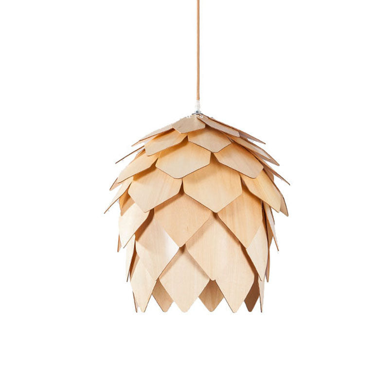 Decorative 1 Bulb Pendulum Light Beige Pipecone Shaped Pendant with Wooden Shade Clearhalo 'Ceiling Lights' 'Pendant Lights' 'Pendants' Lighting' 2044339