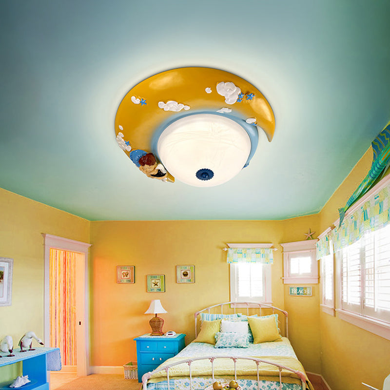 Resin Crescent Flush Mount Light with Little Angel Modern Ceiling Lamp for Kid Bedroom Clearhalo 'Ceiling Lights' 'Close To Ceiling Lights' 'Close to ceiling' 'Flush mount' Lighting' 204435