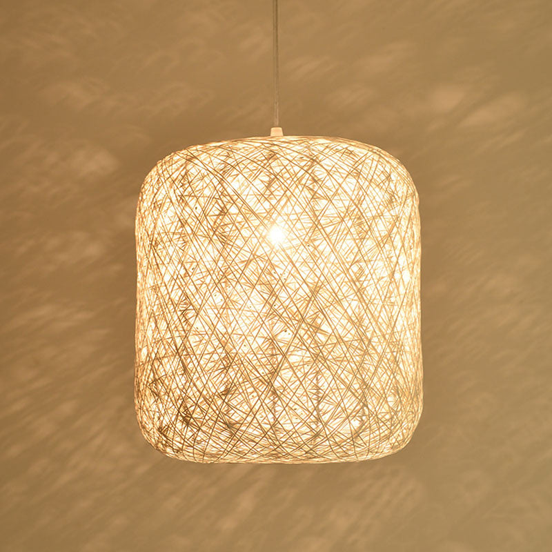 Cylinder Ceiling Hanging Lantern Chinese Style Rattan 1 Bulb Restaurant Pendant Lamp Clearhalo 'Ceiling Lights' 'Pendant Lights' 'Pendants' Lighting' 2044356