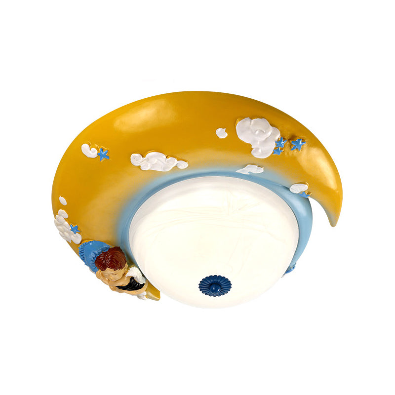 Resin Crescent Flush Mount Light with Little Angel Modern Ceiling Lamp for Kid Bedroom Clearhalo 'Ceiling Lights' 'Close To Ceiling Lights' 'Close to ceiling' 'Flush mount' Lighting' 204436