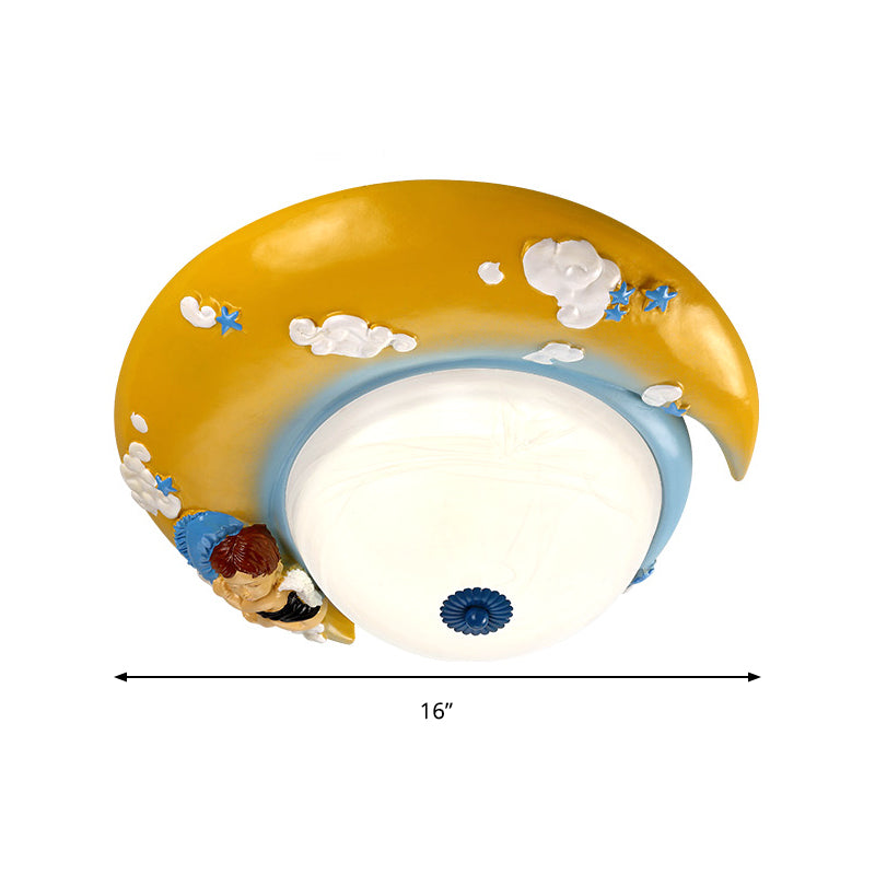 Resin Crescent Flush Mount Light with Little Angel Modern Ceiling Lamp for Kid Bedroom Clearhalo 'Ceiling Lights' 'Close To Ceiling Lights' 'Close to ceiling' 'Flush mount' Lighting' 204437