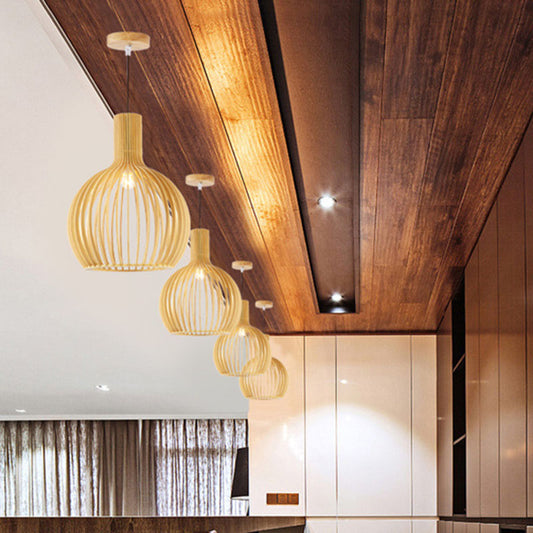 Asian Bottle Shaped Pendant Light Bamboo 1-Bulb Dining Table Suspended Lighting Fixture in Wood Clearhalo 'Ceiling Lights' 'Pendant Lights' 'Pendants' Lighting' 2044377