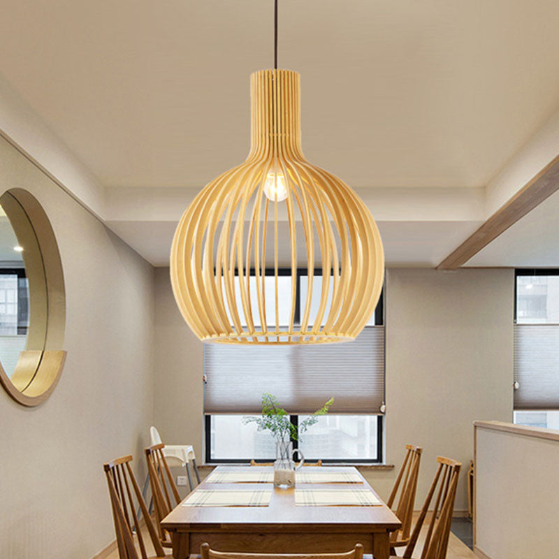 Asian Bottle Shaped Pendant Light Bamboo 1-Bulb Dining Table Suspended Lighting Fixture in Wood Clearhalo 'Ceiling Lights' 'Pendant Lights' 'Pendants' Lighting' 2044380