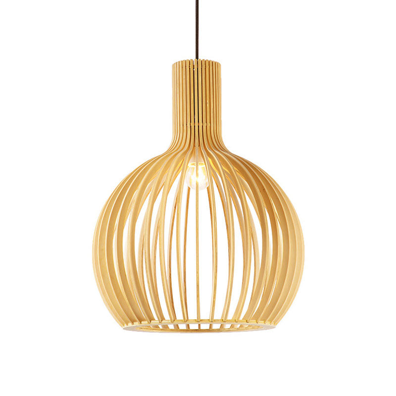 Asian Bottle Shaped Pendant Light Bamboo 1-Bulb Dining Table Suspended Lighting Fixture in Wood Clearhalo 'Ceiling Lights' 'Pendant Lights' 'Pendants' Lighting' 2044381