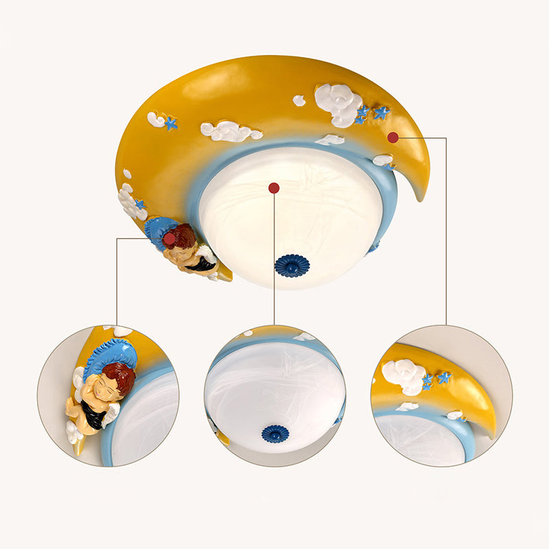 Resin Crescent Flush Mount Light with Little Angel Modern Ceiling Lamp for Kid Bedroom Clearhalo 'Ceiling Lights' 'Close To Ceiling Lights' 'Close to ceiling' 'Flush mount' Lighting' 204440