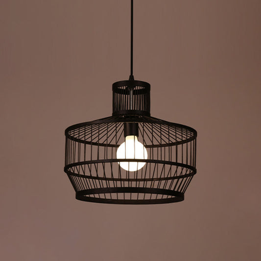 Bamboo Cage Style Pendant Lighting Chinese 1-Light Black Ceiling Suspension Lamp Clearhalo 'Ceiling Lights' 'Pendant Lights' 'Pendants' Lighting' 2044412