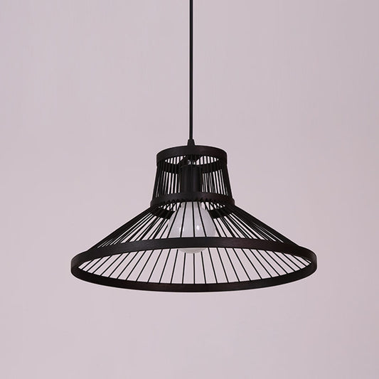 Bamboo Cage Style Pendant Lighting Chinese 1-Light Black Ceiling Suspension Lamp Clearhalo 'Ceiling Lights' 'Pendant Lights' 'Pendants' Lighting' 2044414