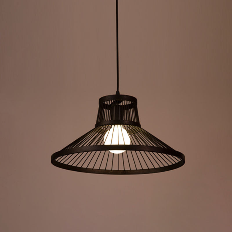 Bamboo Cage Style Pendant Lighting Chinese 1-Light Black Ceiling Suspension Lamp Clearhalo 'Ceiling Lights' 'Pendant Lights' 'Pendants' Lighting' 2044415