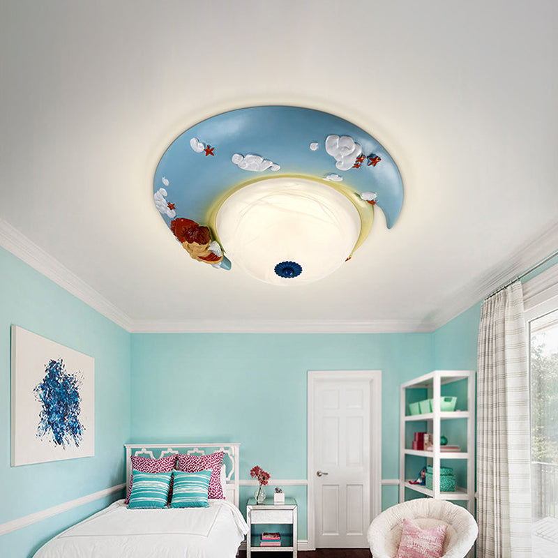 Resin Crescent Flush Mount Light with Little Angel Modern Ceiling Lamp for Kid Bedroom Clearhalo 'Ceiling Lights' 'Close To Ceiling Lights' 'Close to ceiling' 'Flush mount' Lighting' 204442