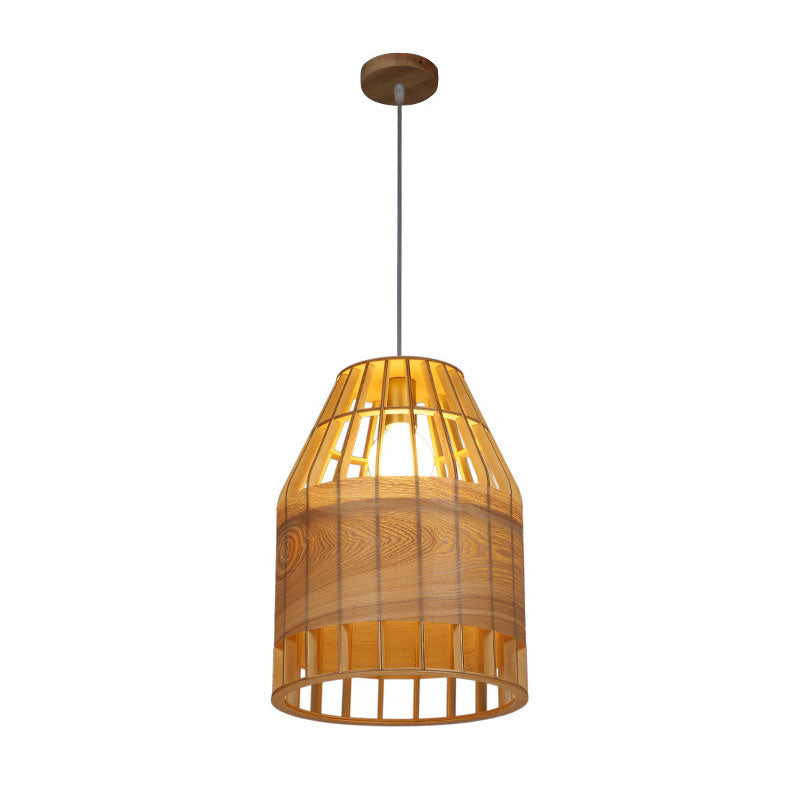 Bamboo Slatted Hanging Light Kit Asian 1 Light Wood Down Lighting Pendant over Table Clearhalo 'Ceiling Lights' 'Pendant Lights' 'Pendants' Lighting' 2044422